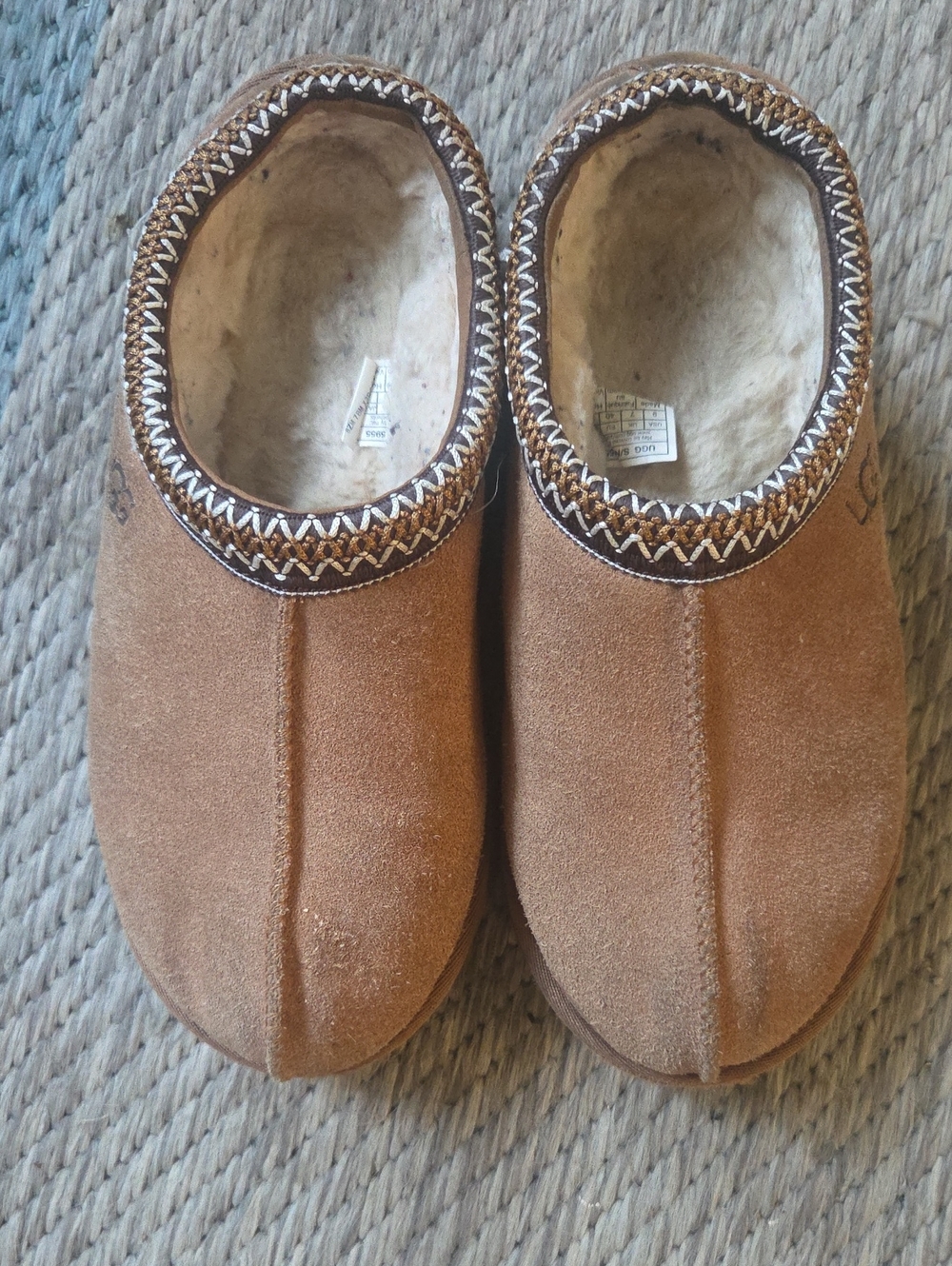 Ugg Chestnut Suede Slip-On Slippers Shearling Lining 9W - Picture 2 of 5